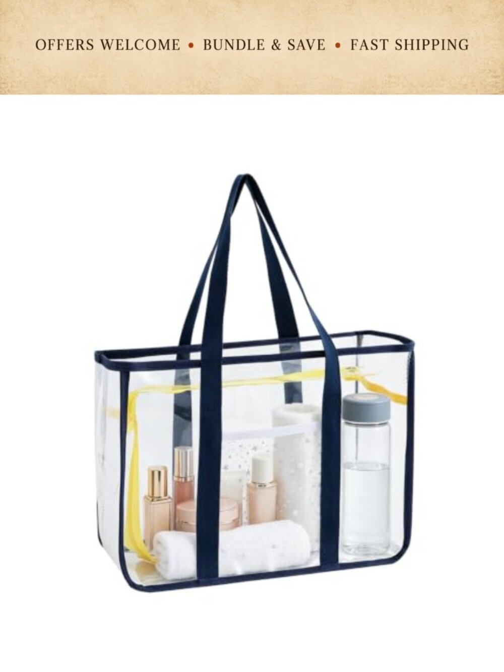 Waterproof Clear PVC Beach Tote Travel Bag Zipper Closure